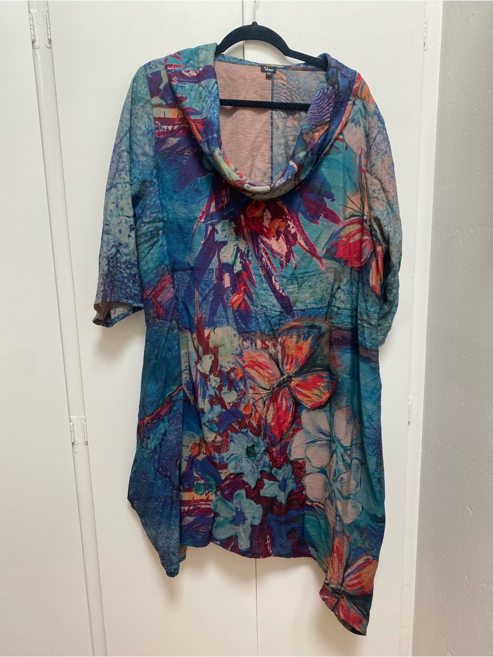 SHAN Teal Multi Floral Hooded Tunic